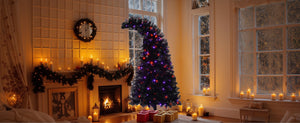 English Elm 6FT Black Artificial Christmas Tree with 250 LED Orange & Purple Lights, 900 Tips, UV-Resistant Indoor Decor PX283441AAA