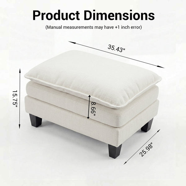 English Elm Rectangular Chenille Upholstered Ottoman Soft Foam Footrest for Living Room or Bedroom Beige White W2519P486103