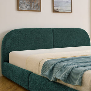English Elm King Upholstered Storage Bed Curved Headboard Circle Yarn Fabric Modern Minimalist Frame Green W487S00471