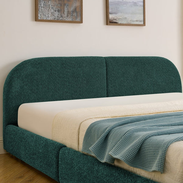 English Elm King Upholstered Storage Bed Curved Headboard Circle Yarn Fabric Modern Minimalist Frame Green W487S00471