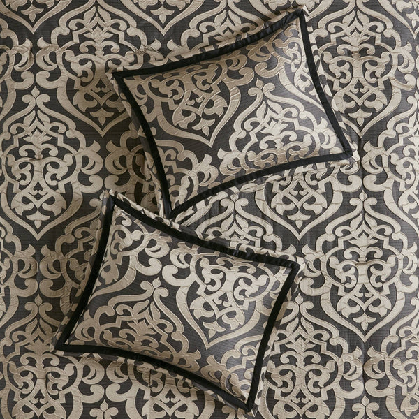 English Elm 8PCS King Jacquard Comforter Set with Damask Texture, Embroidered Decorative Pillows & Shams Black 23.62 L x 19.29 W x 12.2 H B035P341092