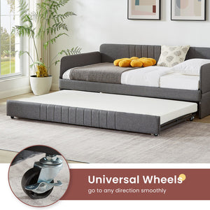 English Elm Daybed, Grey Metal Framed Sofa Bed with Twin Trundle, Durable Iron Frame, 6"-8" Mattress Fit, 78.4" W1162P214581