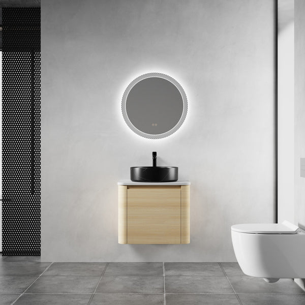English Elm 24'' Wall-Mounted Bathroom Vanity With Artistic Ceramic Sink, Soft-Close Door & Space-Saving Design W999S00461