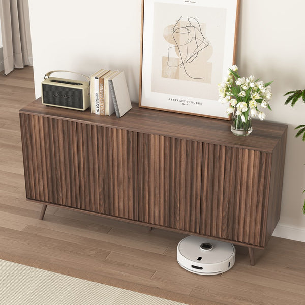 English Elm Sideboard Walnut Credenza with Hexagonal Doors and Adjustable Shelves for Dining Areas W409P327406