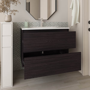 English Elm Bathroom Vanity with Sink Engineered Wood, Single Drawer Storage, Compact Modern Minimalist Design Black 36.22 L x 22.83 W x 13.39 H B097P350334
