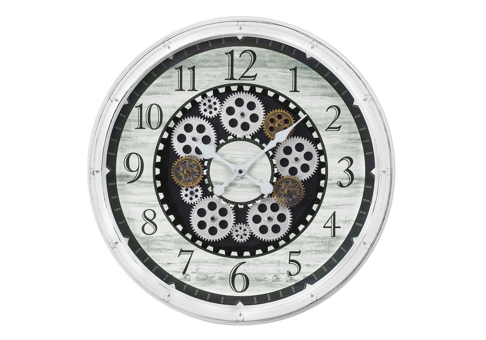 English Elm Clocks, 20" Round Antique White Wall Clock With Gear Mechanism – Stylish Quartz Movement Decor B2710P287138