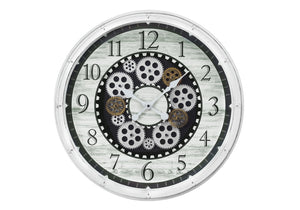 English Elm Clocks, 20" Round Antique White Wall Clock With Gear Mechanism – Stylish Quartz Movement Decor B2710P287138