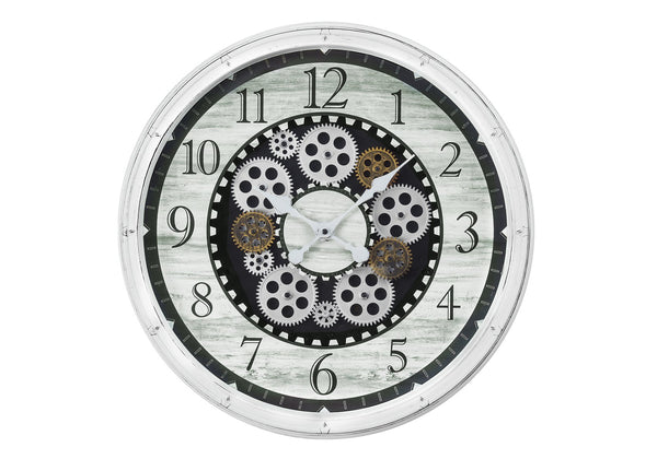 English Elm Clocks, 20" Round Antique White Wall Clock With Gear Mechanism – Stylish Quartz Movement Decor B2710P287138