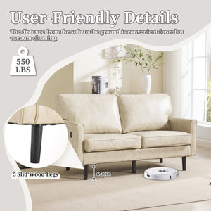 English Elm Loveseat Modern Mid-Century 2-Seater with USB Type-C Charging, Removable Zippered Covers, Sturdy Wood Legs Camel W395P238822