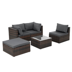 English Elm Patio 5-Piece Pe Wicker Furniture Set With Tempered Glass Table - Durable, Stylish, And Weather-Resistant! W1703S00023-GIGA