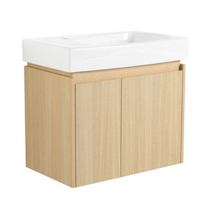 English Elm 24 Inch Bathroom Vanity Floating Ceramic Basin Sink Combo with Double-Door Wall-Mounted Storage Cabinet Durable Engineered Wood Modern Design Oak W1972P190341
