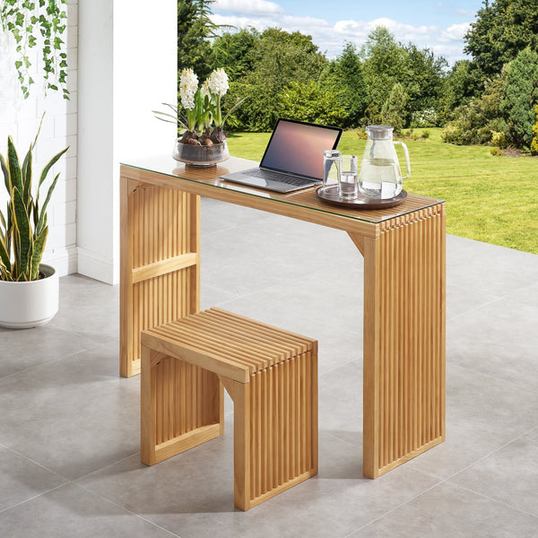 English Elm Pine Multi-Use Dining Bench & Table Set with Tempered Glass, Compact 51.6"L Rustic Wood for Entryway W2275P192310