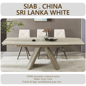 English Elm Retractable Sintered Stone Extendable Dining Table Seats Eight with Steel Base W5630S00002