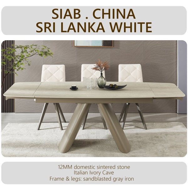 English Elm Retractable Sintered Stone Extendable Dining Table Seats Eight with Steel Base W5630S00002