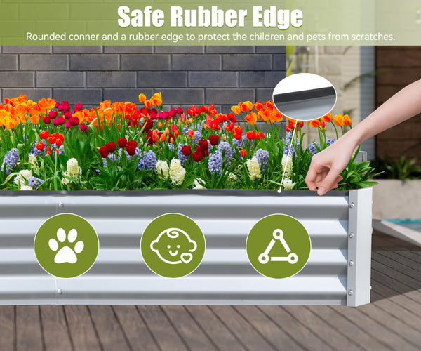 English Elm 6x3x1ft Galvanized Raised Garden Bed — Heavy-Duty Rust-Resistant Steel Planter with Open Base, Safe Edges and Support Rods for Effortless Vegetable, Flower & Herb Gardening Silver W1859P197882