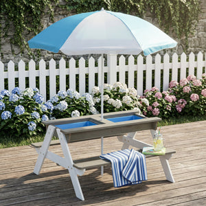 English Elm Wooden Cedar Kids Outdoor Picnic Activity Table with Shade Umbrella for Backyard Play D720094435