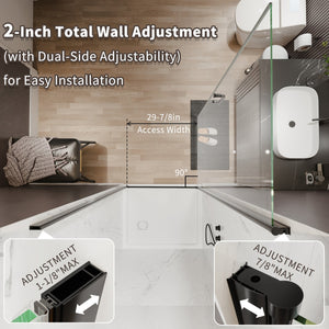 English Elm 34-36 in Frameless Pivot Shower Door Clear Glass Matte Black Hardware Reversible Swing W63777032