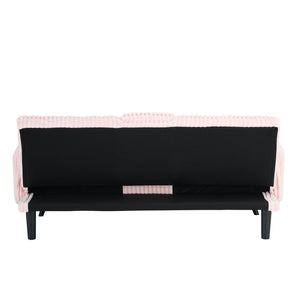 English Elm Minimalist Corduroy Reclining Sofa with Convertible Flat Sleeper and Cup Holder Pink W3356P421779
