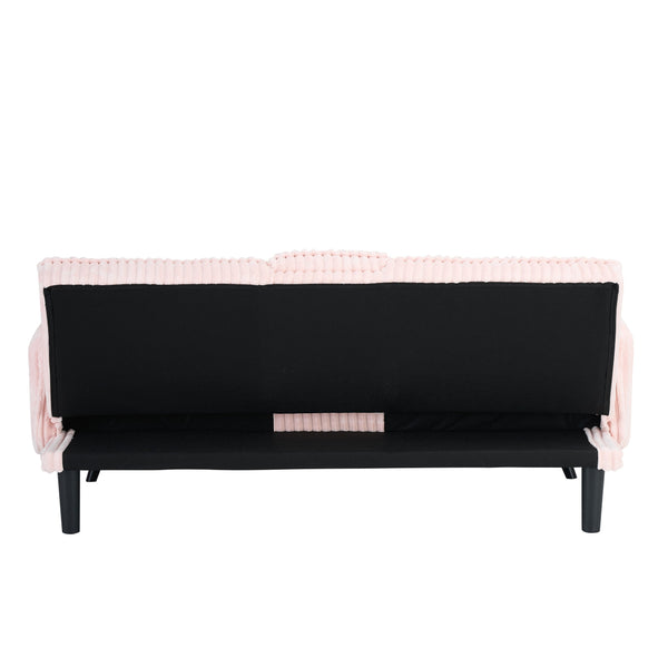 English Elm Minimalist Corduroy Reclining Sofa with Convertible Flat Sleeper and Cup Holder Pink W3356P421779