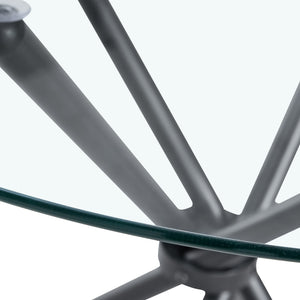 English Elm A circular tempered glass round table 36.6" diameter with sleek black ring metal legs, modern design W1151P294396