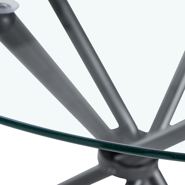 English Elm A circular tempered glass round table 36.6" diameter with sleek black ring metal legs, modern design W1151P294396