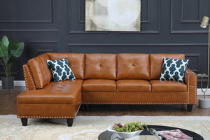English Elm Black Faux Leather L Shaped Sectional with Cup Holders Nailhead Trim Storage Ginger B2730S00027