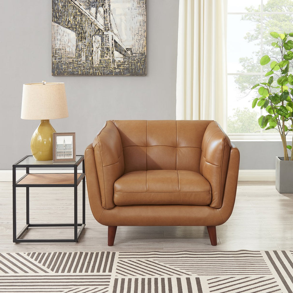 English Elm Solana Caramel Leather Chair with Pocketed Coils Memory Foam Kiln-Dried Frame 350 lb Capacity B2705P297792