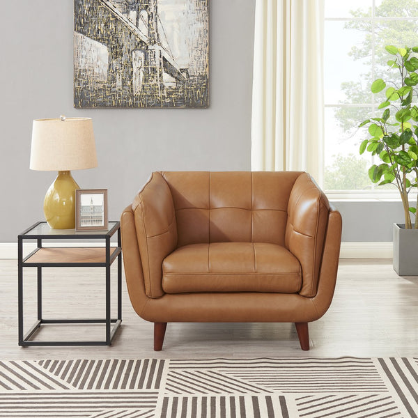 English Elm Solana Caramel Leather Chair with Pocketed Coils Memory Foam Kiln-Dried Frame 350 lb Capacity B2705P297792