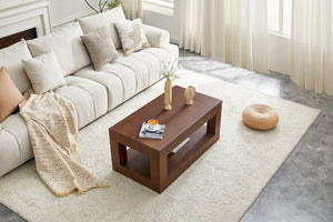 English Elm Modern Two Tier Rectangular Coffee Table with Open Shelf Mdf Frame for Living Rooms W3875P389609