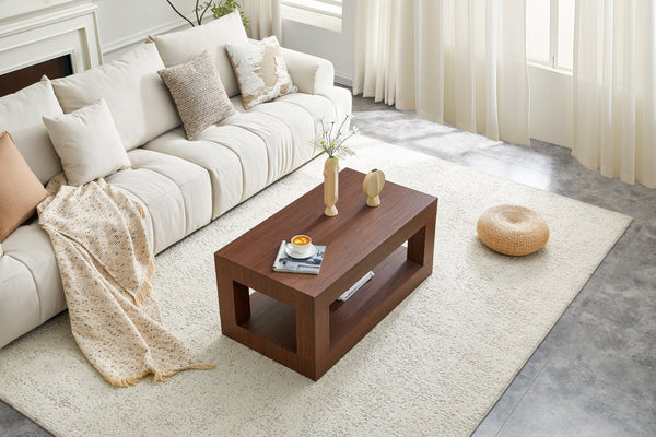 English Elm Modern Two Tier Rectangular Coffee Table with Open Shelf Mdf Frame for Living Rooms W3875P389609