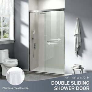 English Elm 44-48 in Semi-frameless Bypass Sliding Shower Door Tempered Glass Alcove Enclosure Brushed Nickel W1573P239434
