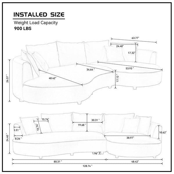 English Elm Modern 5-Seat Curved Sectional Sofa In Light Grey Eco-Leather - Stylish Comfort For Apartments & Offices W2582S00078