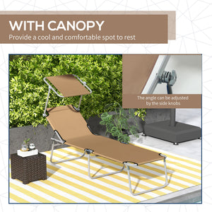 English Elm Outsunny Folding Chaise Lounge with Shade Canopy Oxford Fabric Recliner for Camping W2225P200947