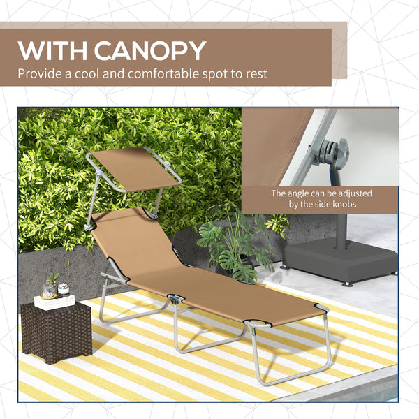 English Elm Outsunny Folding Chaise Lounge with Shade Canopy Oxford Fabric Recliner for Camping W2225P200947