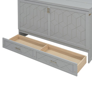 English Elm Queen Murphy Wall Bed Cabinet with Storage Drawer Built-in Power Outlets Usb Ports Gray LP000400AAE-1