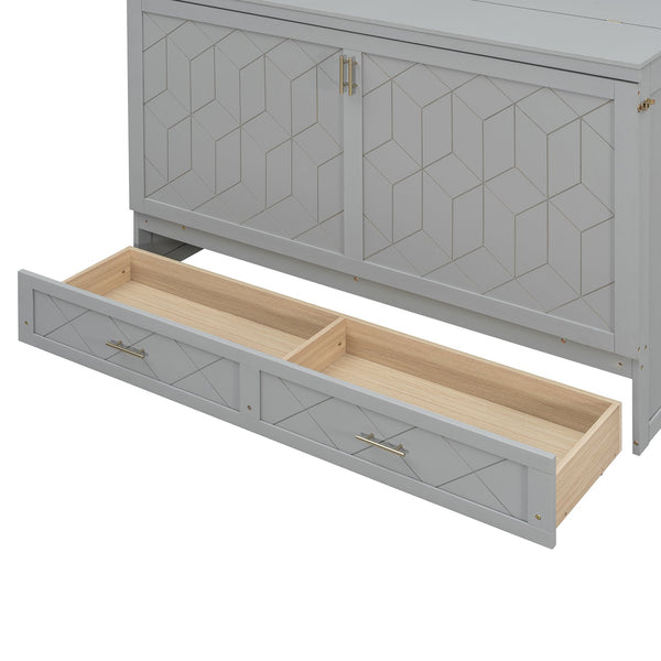 English Elm Queen Murphy Wall Bed Cabinet with Storage Drawer Built-in Power Outlets Usb Ports Gray LP000400AAE-1