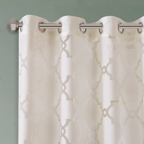 JLA Home Madison Park - Fretwork Burnout Sheer Panel with Grommet Top for Soft Light Diffusion and Layering Elegance Ivory MP40-3776