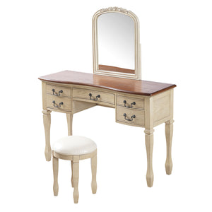English Elm 46" Vintage Dressing Table Floral Carved Mirror 5 Drawers Stool Bedroom Vanity N704P381405K