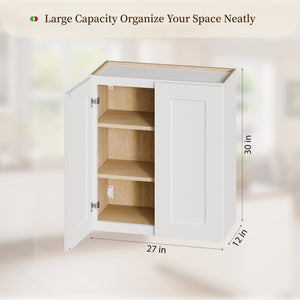 English Elm White Shaker Solid Wood Wall Cabinet Soft Close Double Door Kitchen Bath Storage W5662P465993