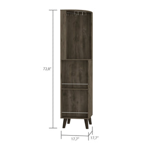 English Elm Cincinatti Corner Bar Cabinet Dark Brown with Stemware Rack, 2 Railed Shelves, 2-Tier Drawer, Open Prep Shelf B070S00176