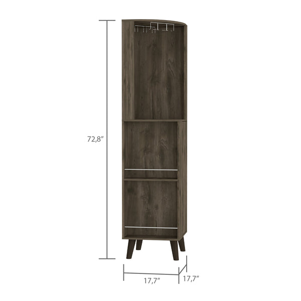 English Elm Cincinatti Corner Bar Cabinet Dark Brown with Stemware Rack, 2 Railed Shelves, 2-Tier Drawer, Open Prep Shelf B070S00176