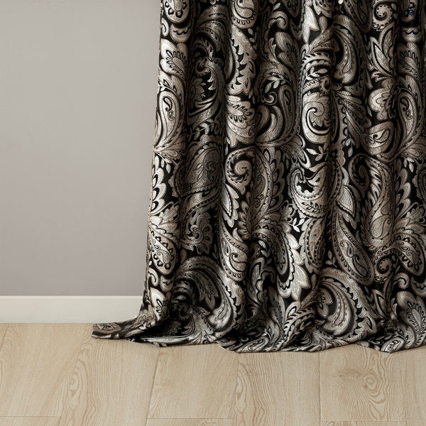 English Elm Jacquard Curtain Panel Pair - Luxurious Paisley Weave With Metallic Accents For Elegant Windows B03598084