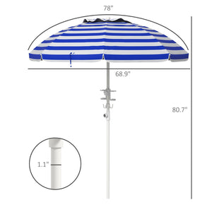 English Elm Outsunny 5.7' Portable Beach Umbrella - Uv 40+ Protection, Adjustable Height, Cup Holders & Hooks W2225P200537-GIGA