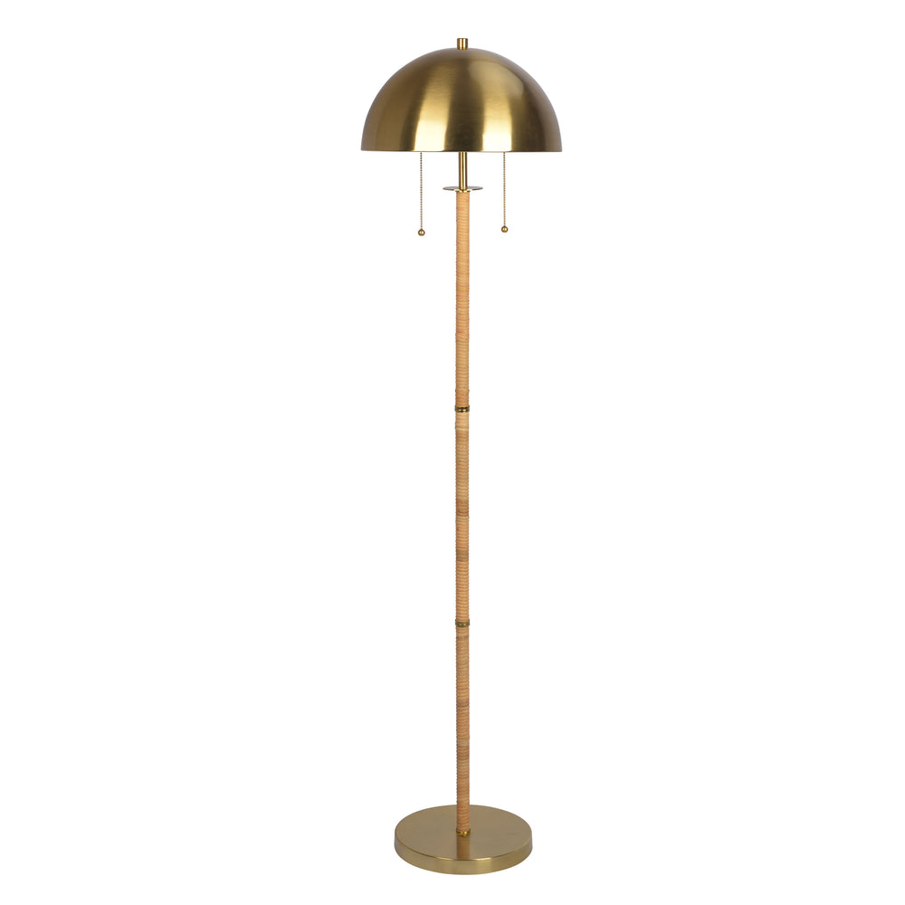 English Elm Allure Two Light Gold Brass Floor Lamp with Natural Rattan Accents for Living Rooms B183P231759