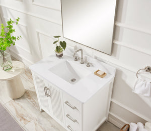 English Elm 36 Inch Solid Wood Bathroom Vanity with Built-in Power Station and Soft-close Drawers W2316P380506