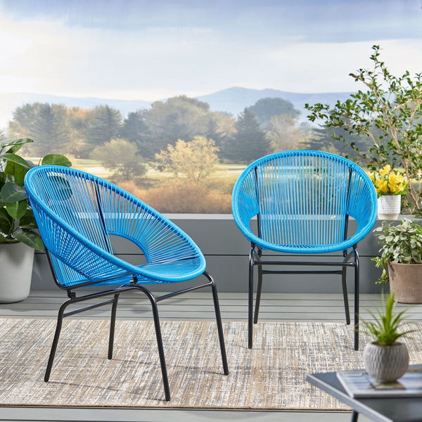 English Elm Nusa Outdoor Woven Rattan Basket Chair with Iron Legs for Modern Patio Spaces 66626.00BLU