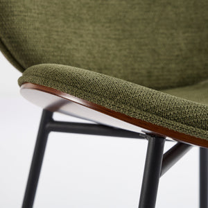 English Elm Mid-Century Shell Chair with Walnut Wood Grain Veneer, Wide Curved Seat, Durable Metal Legs, 330lb Capacity Green W1143P214256