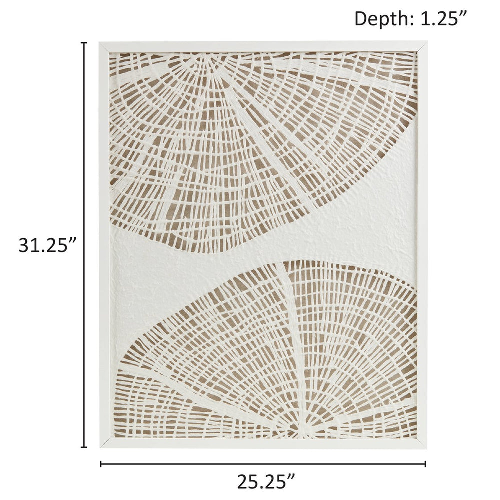 English Elm Framed Abstract Coastal Rice Shadowbox Wall Decor, Off-White Handmade Paper, Glass-Protected Frame, 25.25x31.25" B035P266693