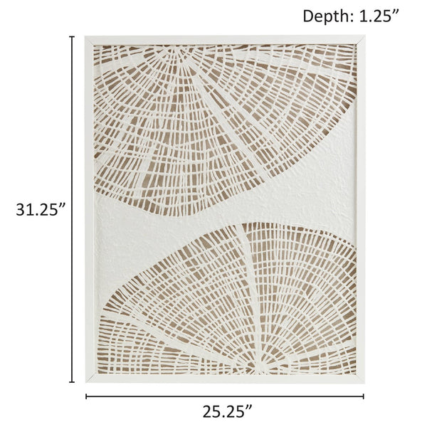English Elm Framed Abstract Coastal Rice Shadowbox Wall Decor, Off-White Handmade Paper, Glass-Protected Frame, 25.25x31.25" B035P266693