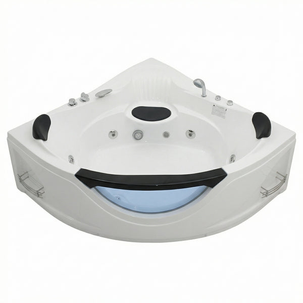 English Elm 59" Corner Whirlpool Tub for Two with Hydro Jets Chromatherapy Led Spa Bathing W3605P419568